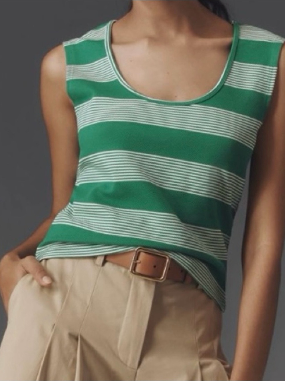 Anthropologie Bishop & Young Striped Green Sleeveless Tank Top